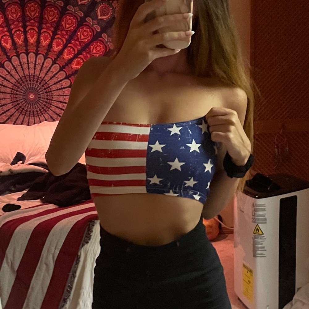 American Flag Strapless Bandeau Top - Red, White & Blue